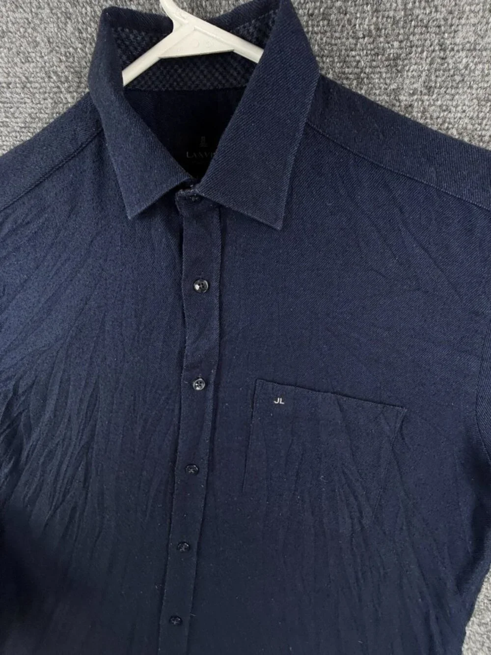 Lanvin Collection Dark Blue Flannel Soft Button Up Shirt Long Sleeve Size 100